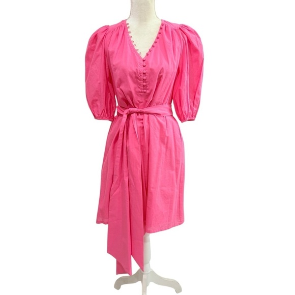 Trina Turk Malina Belted 100% Cotton Voile Minidress V-Neck Pink Size XS $328 - Picture 2 of 14